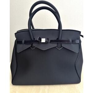 VGUC Save My Bag - Made in Italy - Miss World - Black Neoprene Satchel Handbag.